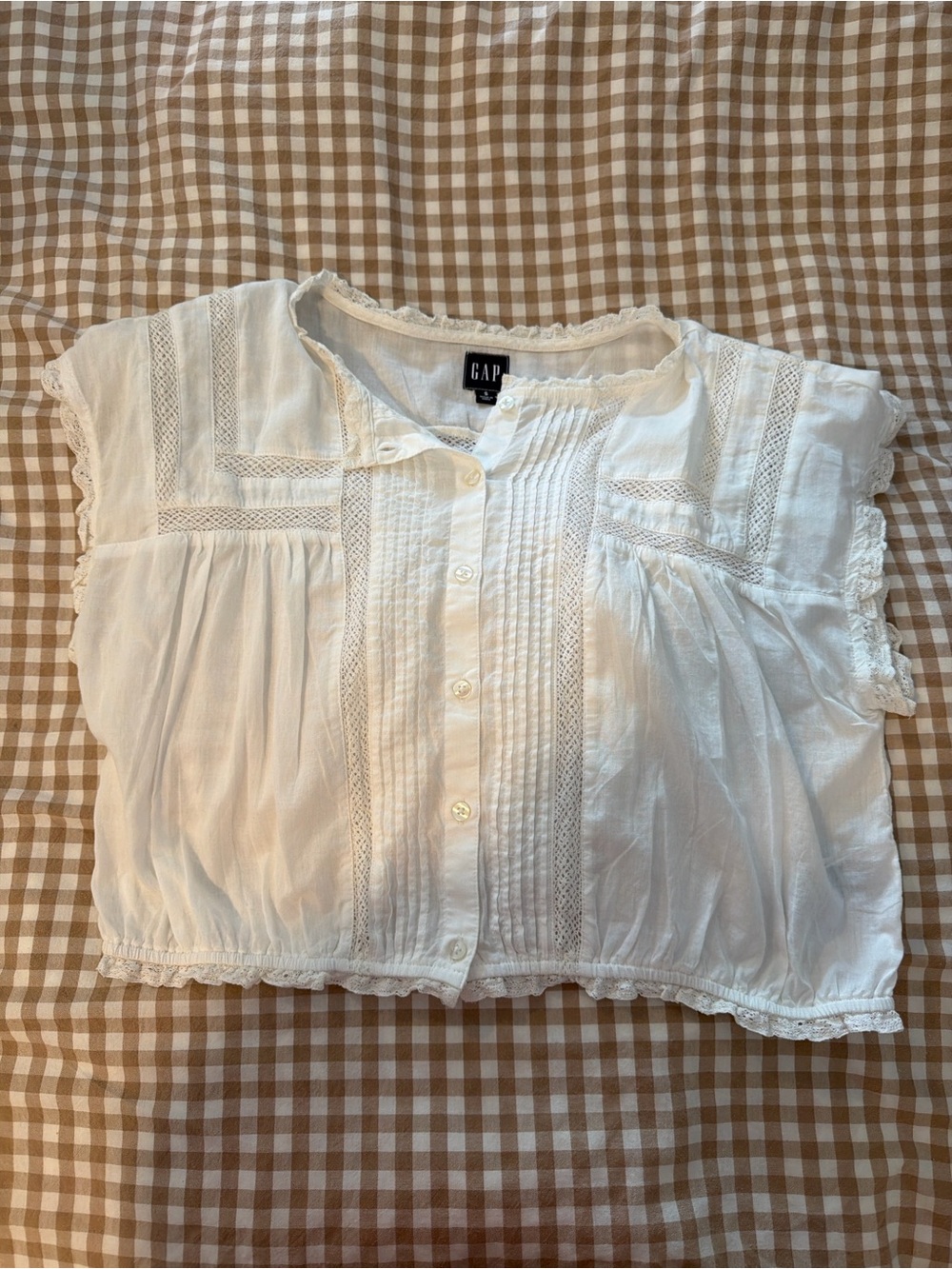 GAP White Lace-Trim Button Front Blouse